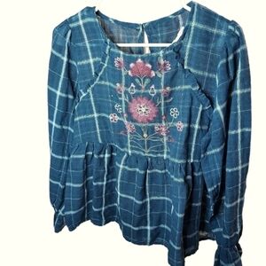 Blue Rain Embroidered navy plaid top med Francesca's